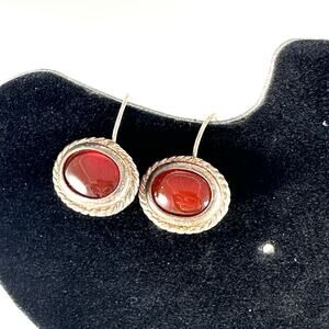 Vintage Designer Red Stone 925 Sterling Silver Earrings